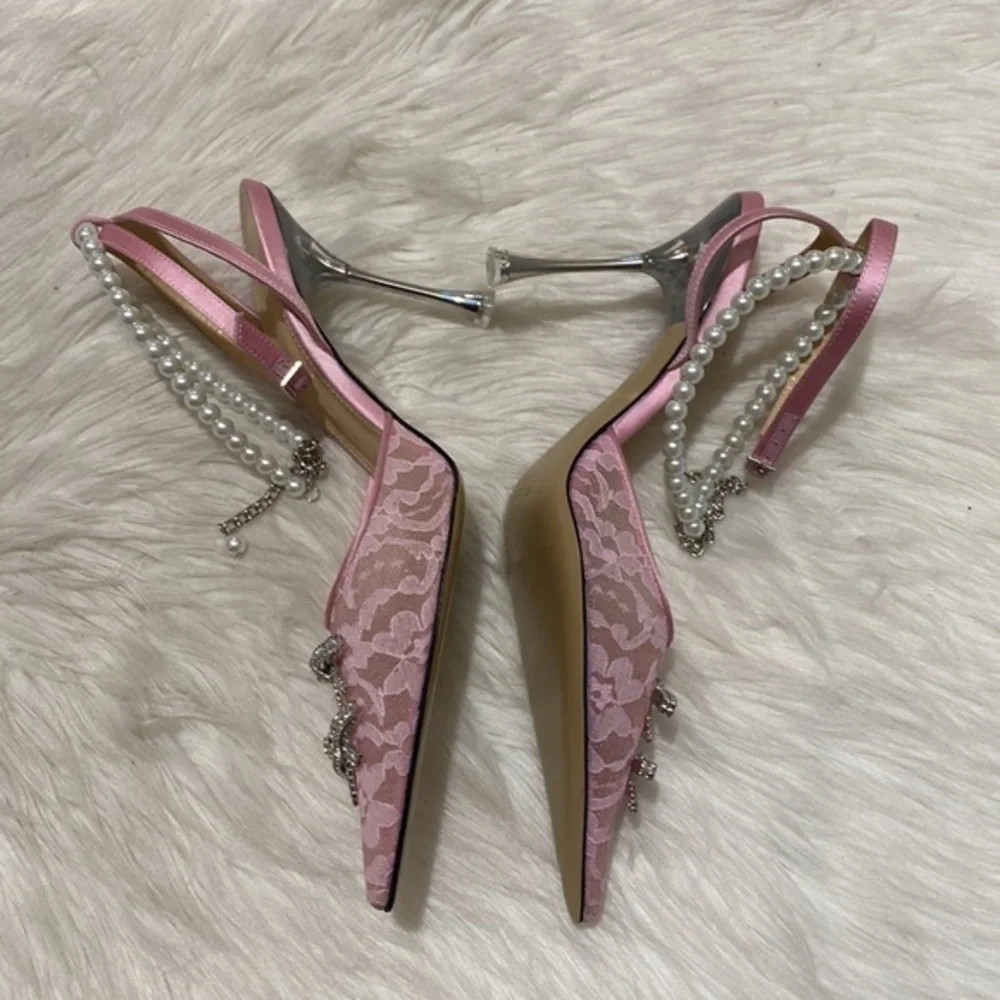Mach & Mach Mini Bow embellished pink kitten lace pump heel‎ size 36EU